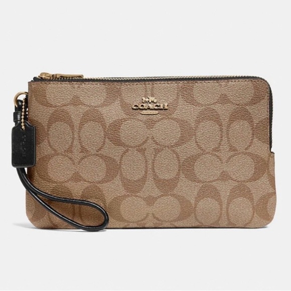Coach Handbags - Coach Brown Double Zip Signature Wristlet